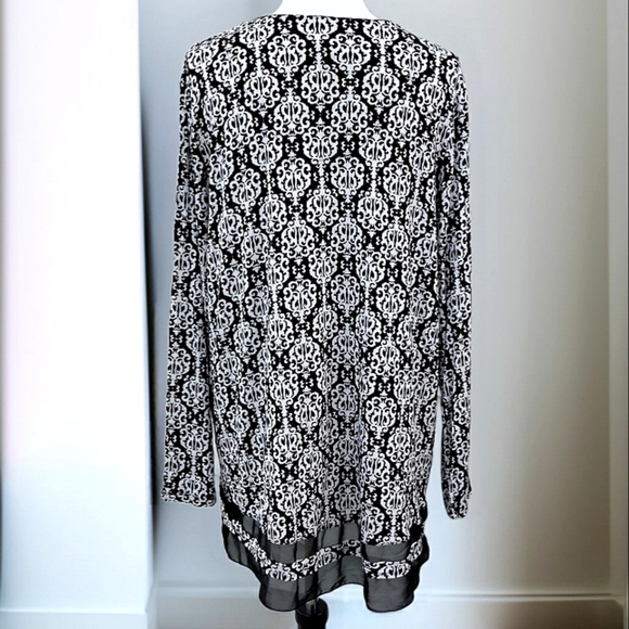 Anne Klein Sophisticated Black and White V-Neck Sheer Trim Hi Lo Tunic Sz XL NWT - Picture 3 of 9